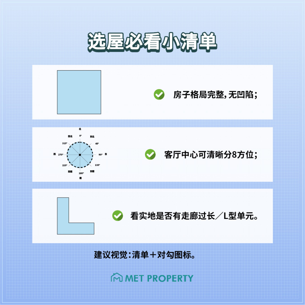 马来西亚高楼住宅常见不规则户型示意图，包含阳台、设备井造成的缺角。