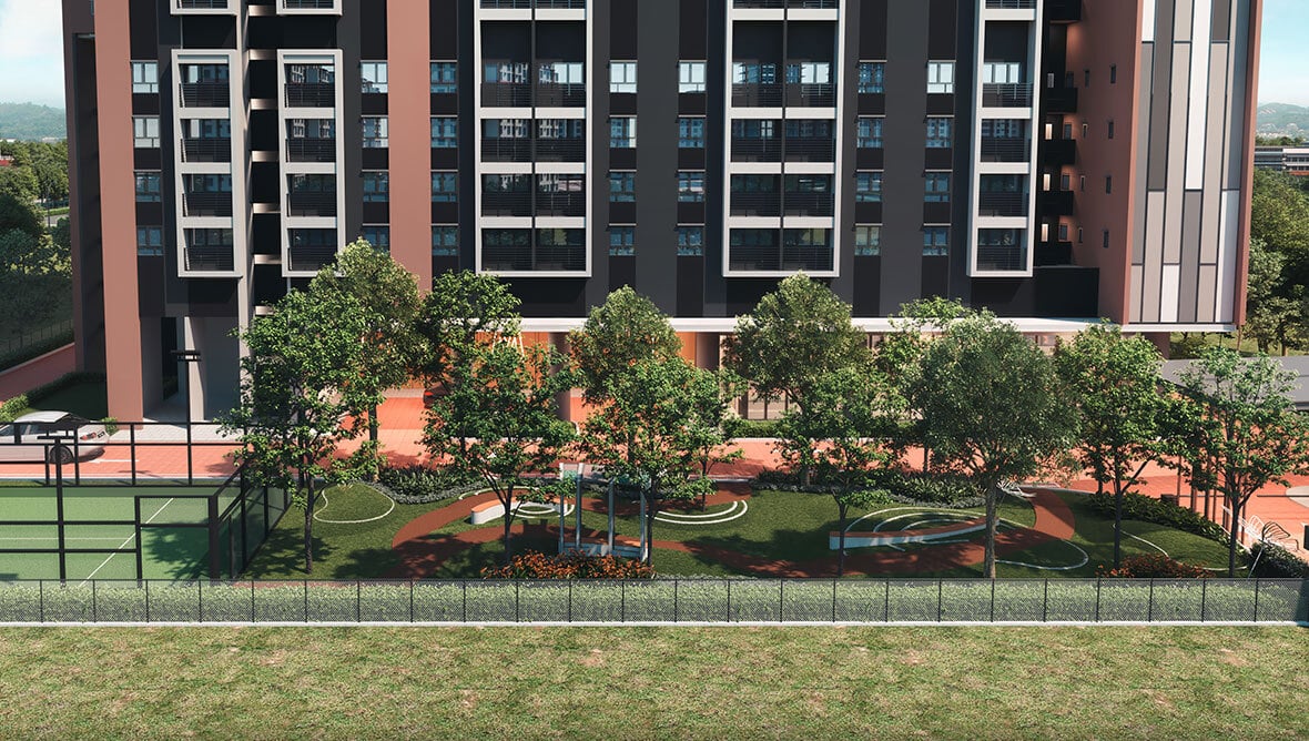 Open playscape with terraced lawn at central park