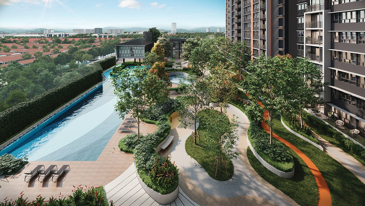 Garden terrace & jogging path at facilities deck